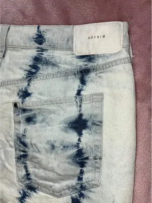 Denim Tie Dye Mini Skirt - Blue & White - Raw Hem Size M thumbnail 5