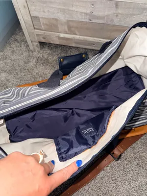 DSW Navy and White Striped Travel Weekender with Tan Trim thumbnail 2