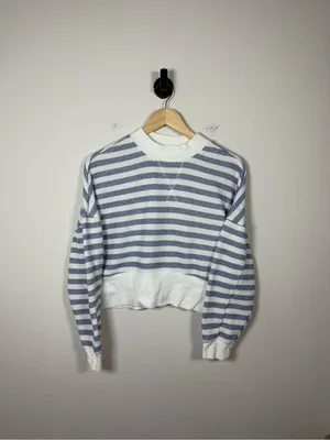 FRAME Drop Shoulder Crew Pullover Chambray Multi Striped Sweatshirt XS thumbnail 5