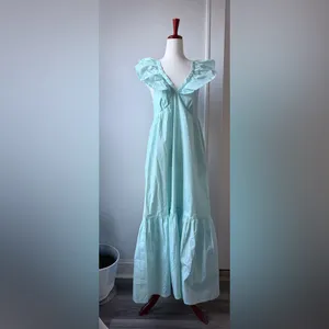 Mott50 Light Blue Ruffle V neck Maxi Size Medium Cotton Blend Dress thumbnail 4