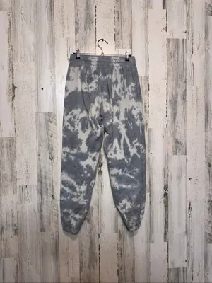Baddie Graphic Tie Dye Fleece Joggers Sweatpants Womens Small Grey White thumbnail 2