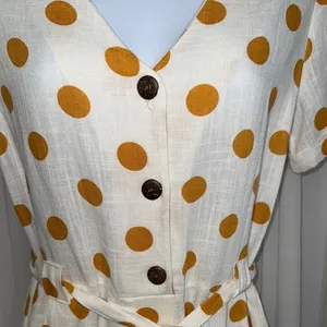 Monteau White and Yellow/ Orange Polka Dot Romper perfect for any summer day thumbnail 7