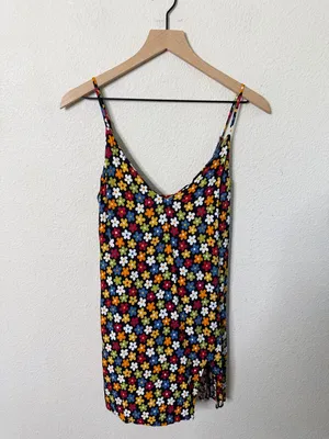 Reformation Marlow Danica Floral Mini Dress Side Slit Retro Womens Size S thumbnail 3