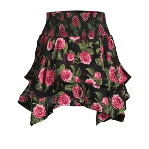 NWT ALICE + OLIVIA Zarya Asymmetrical Smocked Mini Skirt Cheri Floral Sz 2 $395‎ thumbnail 4