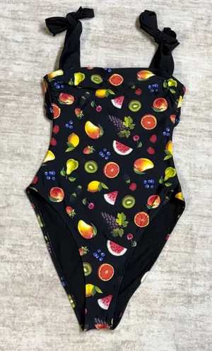 Wild Fable Womens Small Black Fruit Swimsuit Backless Chiquita Tropical Resort thumbnail 1