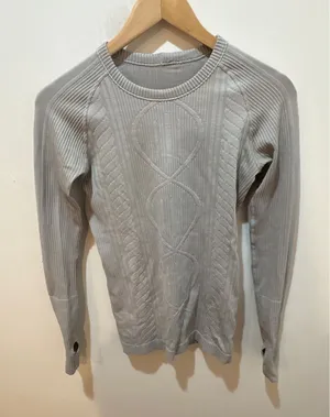 Lululemon Rest Less Pullover Silver Grey Jacquard Knit Long Sleeve Thumbholes‎ thumbnail 1