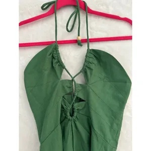 Cider Green Halter Mini‎ Dress NWT Cutout Lace Up Linen Blend Summer Festival XS thumbnail 2