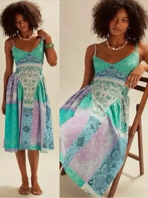 Free People Bohemian Bandana Tropical Wish You Would Midi Dress Size Large thumbnail 4