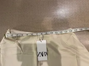 Zara A-line Beige Satin Midi Skirt. Size S thumbnail 6