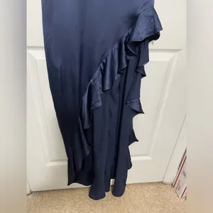 AQUA Strapless Navy Blue Ruffle Maxi Dress | size XL thumbnail 9