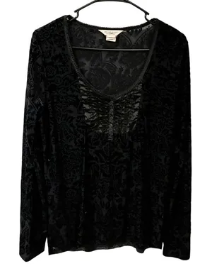 Denim & Supply Ralph Lauren Black Floral Velvet Flocked Long Sleeve Size XL thumbnail 1