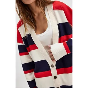 Free People League Of Her Own Cardigan Sweater Americana Stripes Preppy Large thumbnail 6