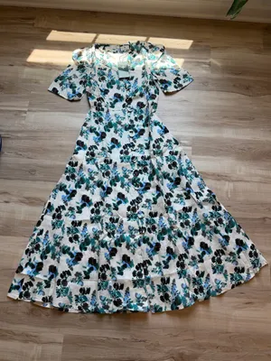 Tuckernuck Blue‎ Blooms Linen Maxi Dress Size XS Floral Coastal Vacation thumbnail 5