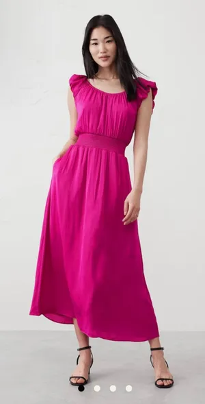 Banana Republic Ruffle Maxi Dress Pink Size Large thumbnail 1