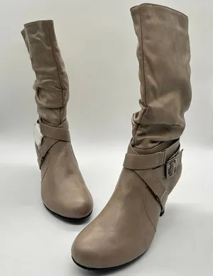 Forever Boots Womens‎ 10 Tan Bibi-5 Kitty Heel Calf High Riding Boots NEW thumbnail 1