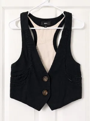 Vintage Obey Black Cropped Vest Top thumbnail 1