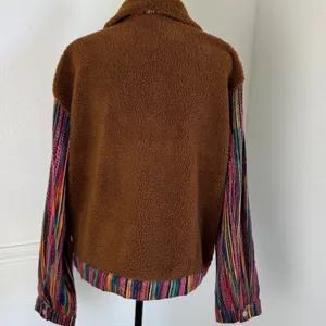 Southern Grace Womens Brown‎ Sherpa Jacket Striped Knit Sleeves Western Boho L thumbnail 4