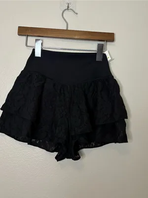 Aerie pleated lace shorts flowy black casual athletic summer XXS thumbnail 2