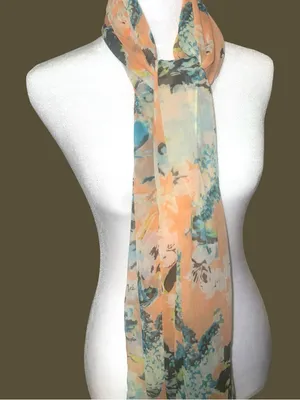 croft & barrow Peach and Aqua Floral Sheer Scarf thumbnail 3