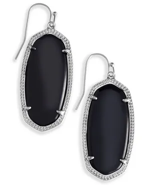 Kendra Scott Dani Drop Earrings Silver Tone Black Opaque Glass Dangle Casual thumbnail 1