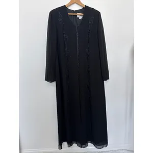 1990s Night Studio black beaded chiffon gown with sheer overlay & sleeves 16 thumbnail 16
