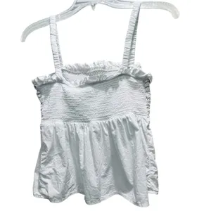 Old‎ Navy Womens White Smocked Babydoll Camisole Top Blue Embroidery Small thumbnail 3