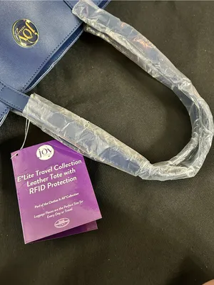 Joy Mangano Leather Structured RFID Navy Blue Tote Bag Women’s Tote NWT thumbnail 11