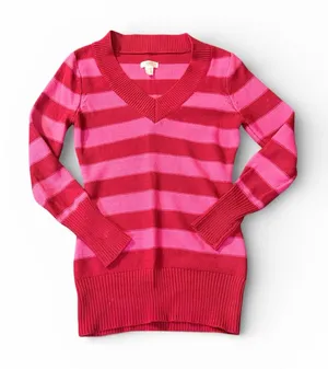 Route 66 Red & Pink Striped V-Neck Sweater Sz M #Striped #Vintage #Vneck thumbnail 1