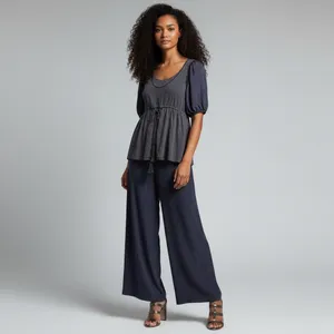 Anthropologie Deletta Elegant Blue puff sleeve belted tassle Top silk cotton thumbnail 3