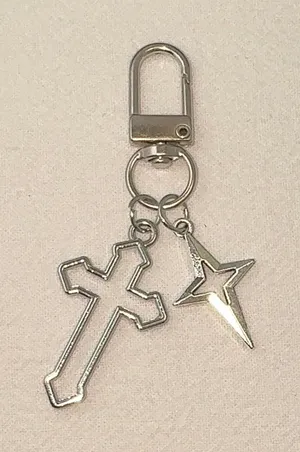 Cross Star Keychain Charm for Men Women Car Keychain Key Ring Bag Charm Silver thumbnail 1