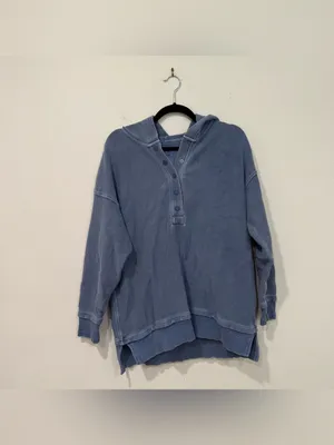 Aerie Blue Textured Oversized Hoodie XS thumbnail 2