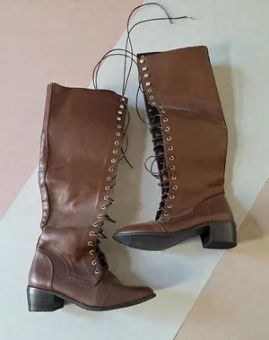 BROWN Laceup Librarian Boots Booties Size 37 / 7 thumbnail 1