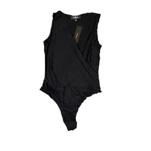 Lulus NWT Staying Basic Black Faux-Wrap Sleeveless Bodysuit Size Small Layering thumbnail 3