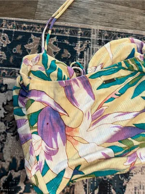 Billabong Floral Halter Crop Top in Yellow, Teal & Purple thumbnail 7