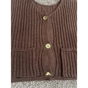 SHEIN Brown Chunky Knit Button Front Sweater Vest Size Small thumbnail 3