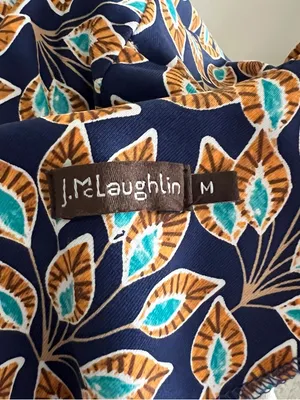 J. McLaughlin Sophia Shift Dress In Navy And Orange Peacock Long Sleeve Dress M thumbnail 5