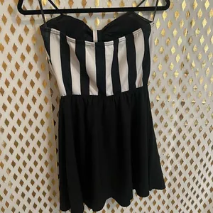 Striped bow tube top dress flowy sexy referee mini skirt mine size S thumbnail 5