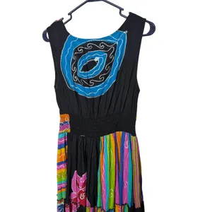 The Paragon Womens Cotton Boho Maxi Dress Multicolor Striped Smocked Waist M thumbnail 5