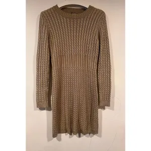 Calvin Klein Taupe Cable Knit Sweater Dress Quiet Luxury Fall M thumbnail 4