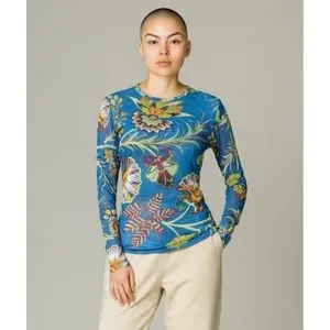 Petit Pois Viviana G Mesh Top Size L Sheer Exotic Flowers Peacock Artsy Boho thumbnail 5