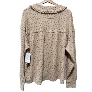 Easel Women Top Sz L Latte Ditsy Floral Knit Thermal Boho Cottage Ruffle thumbnail 2