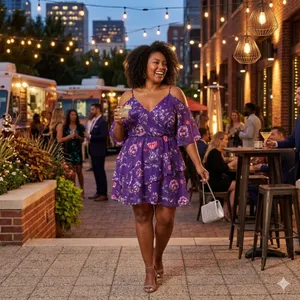 Bar III Dress Women's XL Purple Floral Cold Shoulder Ruffle Fit & Flare Sundress thumbnail 7
