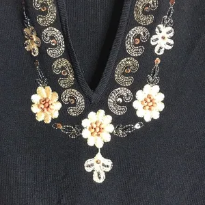 Vtg JAC black embroidered stretch‎ top size small bobo fall thumbnail 6