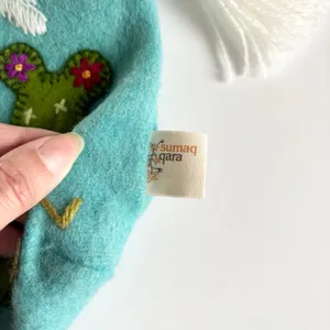 Wool Llama & Cactus Handmade in Peru Makeup Travel Cosmetics Bag Turquoise thumbnail 4