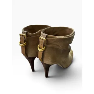 Tory Burch 8.5 Suede Ankle Boots Tan Slouchy Stiletto Gold Buckle Booties thumbnail 7
