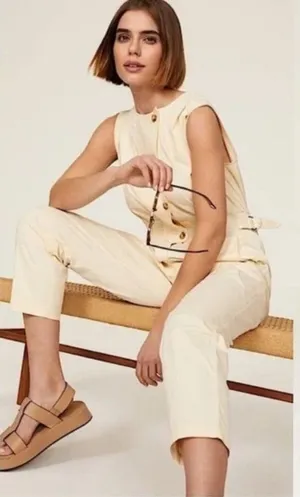 Thakoon Collective Asymmetric Jumpsuit Cream Womens Size 0 Designer contemporary thumbnail 1
