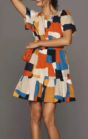 Anthropologie Somerset Mini Dress in Multicolor Block Print thumbnail 1