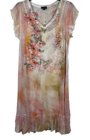 Fairycore Whimsical Butterfly Boho Floral Maxi Dress Crinkle Sheer Romantic XL thumbnail 1