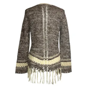 Folk Mohair‎ Blend Fringe Sweater L Boho Lace Up Knit Large Earthy Tribal Boho thumbnail 5