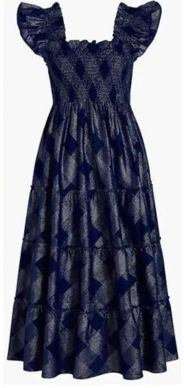Hill House Ellie Nap Dress Navy Glitter Check, XS thumbnail 2